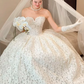 White strapless lace waist slim elegant puffy skirt long dress bridal dress R6030