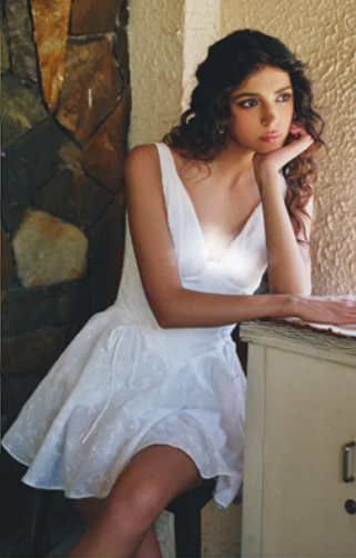 White suspender low-cut sexy waist slim skirt homecoming dress R4549