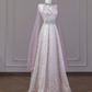 Light pink V-neck fitted waist slim-fit rhinestone long ball gown/bridal dress R8279