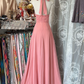 Pink halter neck waist A-line elegant long ball gown R6210