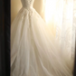 White off-the-shoulder fitted waist slim-fitting ball gown with a full skirt R6768
