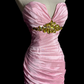 Pink strapless fitted waist bodycon tiered skirt ball gown R8097