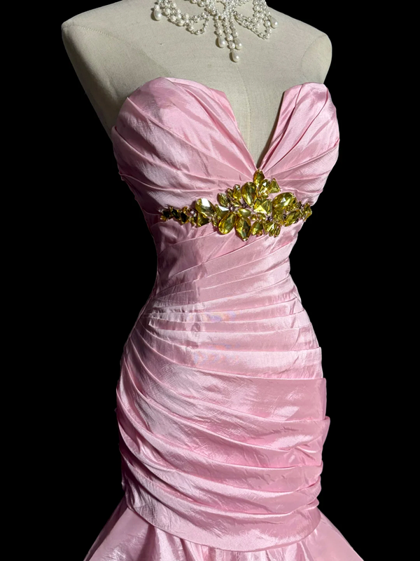 Pink strapless fitted waist bodycon tiered skirt ball gown R8097