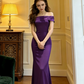 Purple off-the-shoulder fitted long sexy ball gown R8612