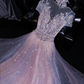 Light purple sequined fitted long ball gown with a cinched waist and full skirt R8735