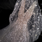 Light pink V-neck long-sleeved fitted ball gown/bridal dress R8795