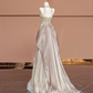 Champagne-colored halter neck, fitted waist, long ball gown/bridal dress R8394