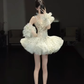 White suspenders, black polka dots, slim waist, slim fit, puffy princess skirt, homecoming dress R4347