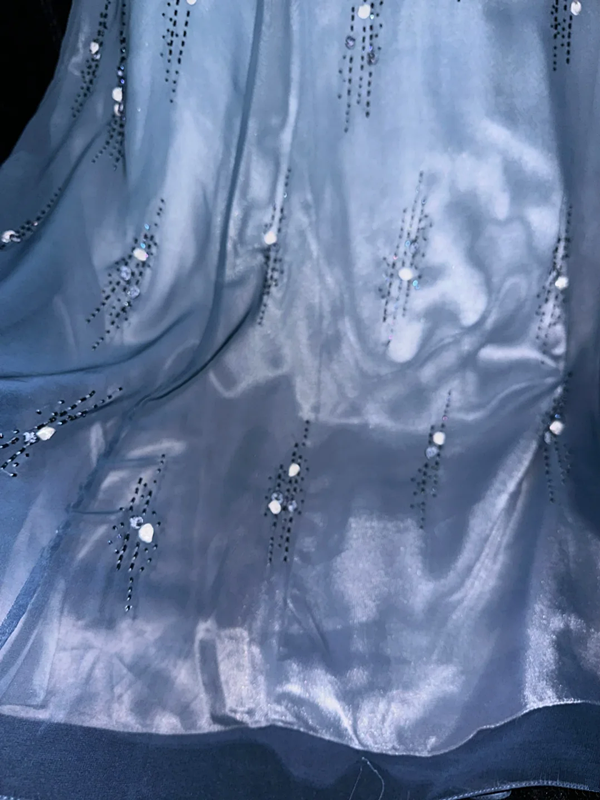 Light blue halter-neck fitted long ball gown R6409