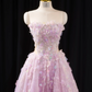 Light purple strapless, fitted waist, full skirt, long ball gown, bridal dress R8915