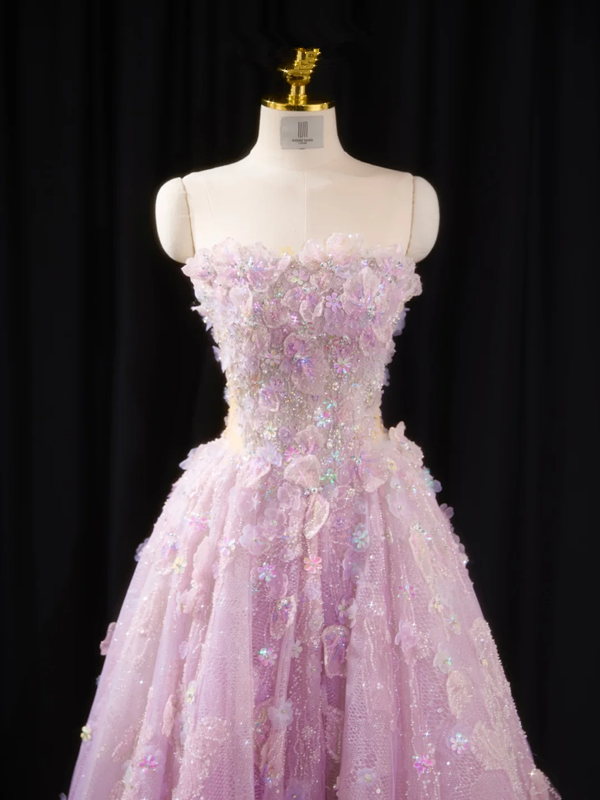 Light purple strapless, fitted waist, full skirt, long ball gown, bridal dress R8915