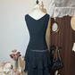 Black sleeveless slim waist pleated short skirt homecoming dress R4307