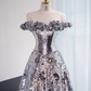 Silver off-the-shoulder fitted long ball gown R8975