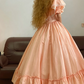 Light Orange Waist-Cinched Puffball Skirt Ball Gown, Bridal Gown R7340