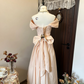 Pink elegant retro waist slim fit long skirt homecoming dress R4267