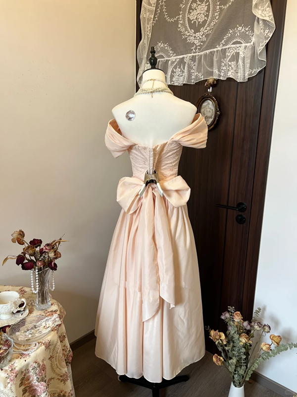 Pink elegant retro waist slim fit long skirt homecoming dress R4267