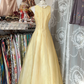 Yellow sleeveless fitted A-line maxi dress, ball gown R6289
