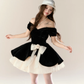 Black one-shoulder slim waist A-line puffy skirt homecoming dress R5399