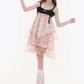 Black And Pink Tiered Ruffle Cami Dress Women With Lace Straps And Floral Print R9418