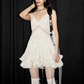 Girly White Lace-Trimmed Cami Dress With Sheer Waist Cutout And Flounce Skirt R9299