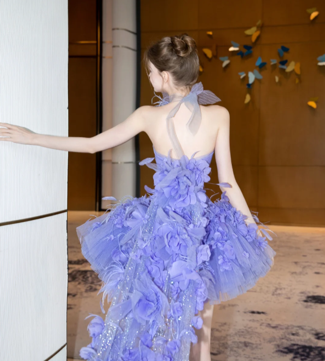 Purple tube top waist fluffy skirt cute princess skirt homecoming dress R4186