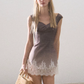 Elegant Short Dress with Lace Detail and Slim Fit for Women R9365