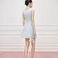 Light Blue Lace Sleeveless Dress with Rhinestone Neckline R9205