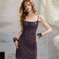 Edgy Y2K Purple Plaid Mini Dress With Lace Trimmed Neckline And Adjustable Straps R9307