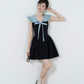 Black & Blue Dress, Women's Sleeveless Ruffle Collar with Bow A-Line Mini Dress R9340