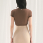 Beige Knit Mini Dress with Brown Tie-Front Shrug Cardigan, 2-Piece Outfit with Ribbed Texture and Fitted Silhouette R9256