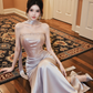 Light purple strapless fitted long ball gown R7528