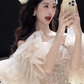 White one-shoulder tassel design waist slim hip cute sexy princess skirt homecoming dress R4227