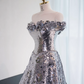 Silver off-the-shoulder fitted long ball gown R8975