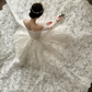 White lace off‑the‑shoulder, waist‑cinching, slim‑fit, long ball gown with a fluffy skirt, wedding dress R7994