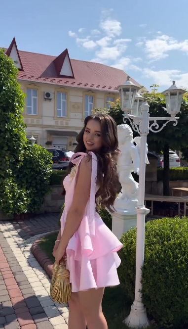 Pink suspender tie waist slim fit puffy skirt homecoming dress R5439