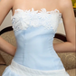 Light blue tube top lace sexy waist slim fit irregular skirt short skirt homecoming dress R4427