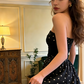 Black strapless polka dot fitted long ball gown/bridal dress R8581