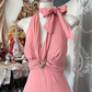 Pink halter neck waist A-line elegant long ball gown R6210