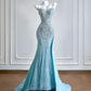 Light blue halter-neck fitted waist bodycon sexy long ball gown R8194
