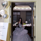 Silver-gray strapless, fitted waist, full skirt, long ball gown R8676