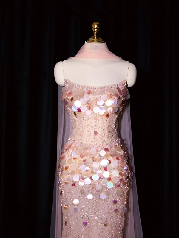 Light pink strapless, fitted, bodycon, sexy long ball gown/bridal dress R8945