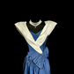 Blue satin fitted A-line ball gown R6609