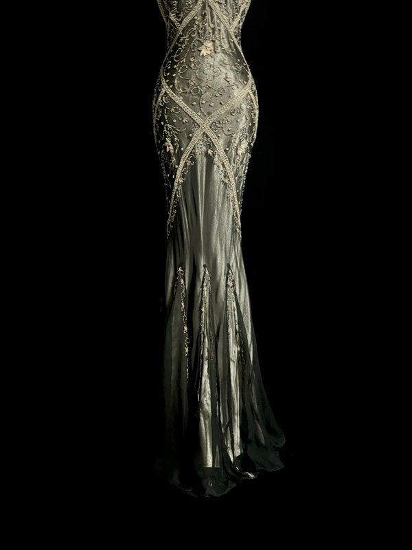 Black halter-neck beaded fitted long ball gown R6649