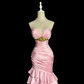 Pink strapless fitted waist bodycon tiered skirt ball gown R8097