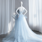Light blue strapless fitted long train ball gown, bridal dress R8855