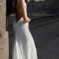 Silver halter-neck, fitted waist, backless, sexy long ball gown, bridal dress R8642
