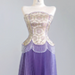 Purple floral strapless cinched waist long ball gown with pleated skirt R8249