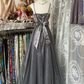 Gray halter-neck fitted straight long ball gown R6329