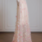 Pink sleeveless 3D floral straight long ball gown R8229