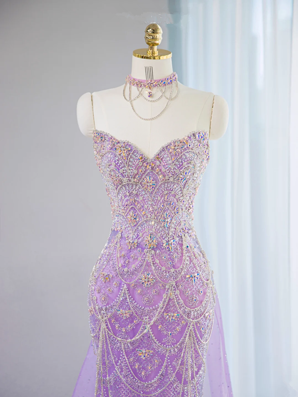Light purple strapless fitted long ball gown, bridal dress R9035